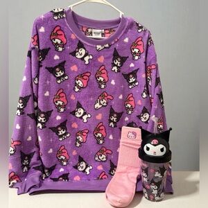 Sanrio Hello Kitty & Friends 3Pc Bundle Fleece Top Water Bottle Pink Slouch Sock